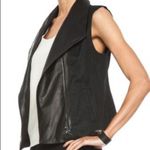 Vince Leather Linen Moto Biker Vest Women's Black Photo 3