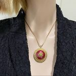 Vintage Burgundy Enamel Faux Mini Pearl Flower Ornate Gold Photo 1