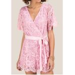 Francesca’s Medium Pink Floral Lace Short Sleeve Short Romper Jumpsuit‎ Photo 1