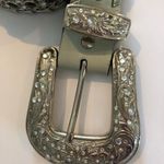 Western Rhinestone Crystal Genuine Leather Belt S Cowlgirl Up Silver Rodeo Queen Photo 1