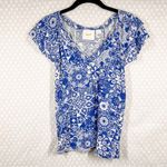Anthropologie ‎ Maeve Blue White Floral Paisley Ruffle Sleeve Top Photo 1