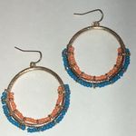 Elegant Gold Tone Blue Orange Beaded Boho Hoop Earrings Photo 0