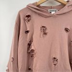 Cotton Emporium  Hoodie Sweatshirt Distressed Holes Dusty Pink Comfy Size Medium Photo 7