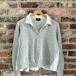 Monrow Poplin Collared Sweatshirt Grey White, M Gray Size M Photo 2