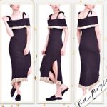 Free People  Womens Size XS Black Gold Off the Shoulder Ribbed Sweater Midi Dress Photo 6