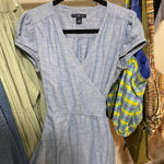 Gap Chambray Denim Short Cap Sleeve V Neck Wrap Light Blue Midi Dress Size 10 Photo 0
