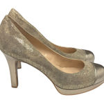 Tahari Women's Laura Gold Cap Toe Leather Platform Pumps Heel Size 8.5M Party Photo 0