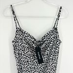 Bebe Floral Daisy Printed Satin Cowl Neck Midi Dress Black White Medium Dainty Photo 4