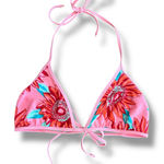 Aerie Women’s Triangle Bikini Top Size Large Pink Red Floral Swim Halter Photo 0
