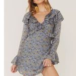 Free People Women's Sweetest Thing Mini Midnight Cowboy Blue Floral Ruffle sz 12 Photo 0