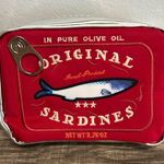 Red Embroidered Sardine Can Cosmetic Bag 🐟 ♥️ Silver Photo 0