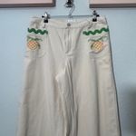 Urban Outfitters NEW UO Strawberry Print Embroidered Cream Joey Wide Leg Oversized Pant Sz 2 Photo 3