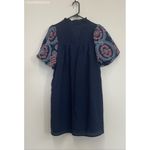 Umgee Blue Seersucker Embroidered Puff Sleeve Dress - Size S Photo 5