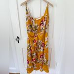 ASTR NWT  Mustard Yellow Floral Satin Wrap Ruffle Midi Dress Tie Straps Size XS Photo 2
