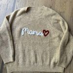 Gap Customized Mama Heart  Tan Crew Neck Sweater‎ with Ribbed Texture Photo 0