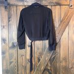 Max Mara  Black Crepe Front Tie Detail Crop Moto Jacket Photo 2