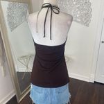 BCX Made in USA Early 2000's Dark Brown Cinched Babydoll Rhinestone Halter Top L Photo 5