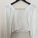 Able White Smocked Long Balloon Sleeves Crop Top Size Small Square Neck Photo 7