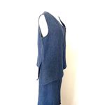 VTG IC Collection Lagenlook Asymmetrical Linen Chambray Zip Shirt Skirt Set XL Blue Photo 9