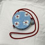 Anthropologie  Shibori Round Blue Dyed Leather Boho Crossbody Bag purse Photo 3