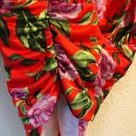 ZARA red pink green rose floral flower tropical ruched draped bodysuit S Photo 10