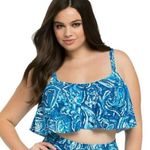Torrid 2X Paisley Print Flounce Bikini Top Blue White Swing Swim Top Stretch 891 Photo 0