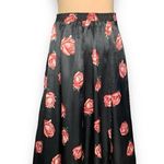 Notations Vintage Petite Skirt Black Red Rose Print Floral Button Front Cottage Photo 5