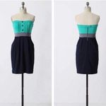 Anthropologie  RicRac Strapless Color Block Navy/Green Mini Dress Photo 1