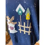 sweatshirt Vintage appliqué snowmen birdhouses broom Blue Size L Photo 2