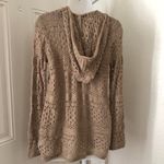 2000s Tan brown vneck knit sweater long top/mini dress with hoodie Grunge goth apocalyptic vibes / warrior / biker /rave /streetwear / festival / concert /Y2K / streetwear / rave / Whimsygoth / cottagecore Can be worn as a mini dress or long top. Size M Photo 1
