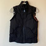 Betsey Johnson Black Down Eyelet Trim Puffer Vest Faux Fur Trim Hood SIZE-XS Photo 0