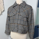 Le AL.X Women's Black White Blue Cabin Houndstooth Plaid Wool Cropped Jacket S Photo 0