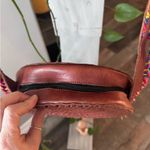 Bohemian Woven Round tooled Leather crossbody with woven Strap NWOT Brown Photo 6