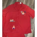 White Stag Vintage Red Cotton Capri Set L 12-14 Top & Pant Tropical Appliqué Photo 1
