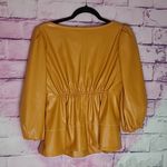 STAUD  SOPHIE FAUX LEATHER PUFF SLEEVE  PEPLUM ORANGE CAMEL BLOUSE MEDIUM Photo 2
