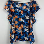Ann Taylor Top Women's XL Blue Orange Citrus Blossom V Photo 0