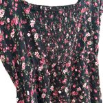 Socialite  black floral scoop neck smocked long tunic blouse top shirred Photo 4