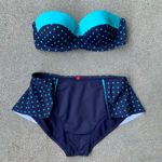 Spanx Polka Dot Bikini Top & Skirted Bottoms teal navy size 10 Photo 0