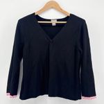 Sigrid Olsen  Black V Neck Twist Front Knit Sweater XL Crochet Trim Pink Beading Photo 0
