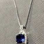 Kay Jewelers Blue Sapphire Diamond Pendant Sterling Silver Box Chain Necklace 18” long Photo 1