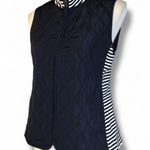 Talbots  Navy Blue Diamond Quilted Vest Sleeveless Zip Jacket Vest Striped Sz 1X Photo 3