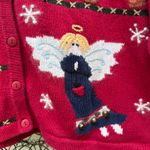 Vintage 90s Quacker Factory Christmas Angels Ugly Cardigan Sweater Red 1X Photo 3