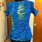 Y2K vintage blue and green popcorn bubble short sleeve shirt with ruffle hem OS Size undefined Photo 0