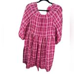 Madewell Plaid Shirred Babydoll Mini Dress Pink Photo 2