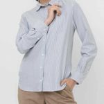 Weekend Max Mara Dinda Stripe Cotton Long Sleeve Top Size 0 Blue Photo 9