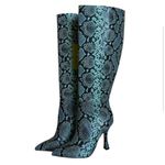 Gianni Bini Lennoxe Snake Print Leather Stilleto Heel Boots Teal Black 6.5 Photo 11