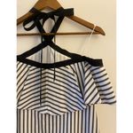 Alice + Olivia  Black White Stripe Halter Mini Dress Cold Shoulder Tie Top EUC S Photo 8