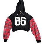 SheIn Woman's Cropped Plaid/Graphic '88' Hoodie in Black/Red, Size M Photo 0