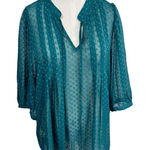 Black Rainn Teal Sheer Blouse Swiss Dot Boho Peasant Top Romantic Women's Large Photo 0