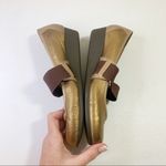 Palladium  Leather Slip-on Mary Jane Gold Wedge Photo 3